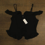 Bar III Ruffled Cold-Shoulder Mesh Top 100218140WN Deep Black 2X
