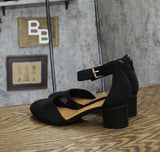 Style & Co Alinaa Two Piece Stacked Heel Dress Pumps Black Microsuede 8.5M