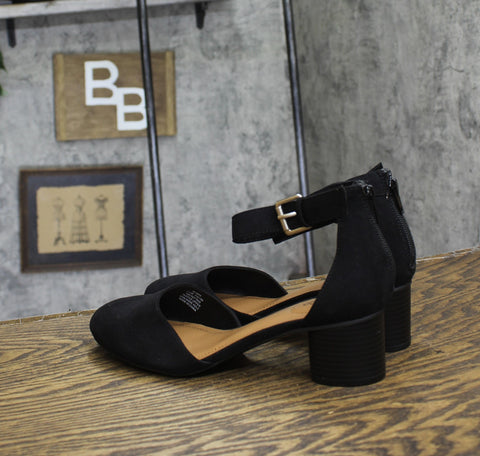 Style & Co Alinaa Two Piece Stacked Heel Dress Pumps Black Microsuede 8.5M