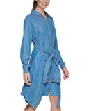 Karl Lagerfeld Paris Womens Button Up Tie-Waist Shirtdress LD1LD651