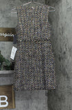 City Studio Metallic Boucle Pocket Tweed Sheath Mini Dress Black / Gold Multi 0