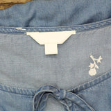 Womens Bell Sleeve Lightweight Denim Shirt Top Blue / White See Measurements