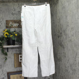 Calvin Klein Womens Pinstriped Pleated Linen Blend Lined Pants White / Khaki 16