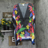 Bleu By Rod Beattie Womens V-Neck Cover Up Caftan Woven RBTT26802 Black Multi M