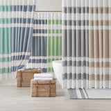 Madison Park Waffle Weave Extra Long Shower Stripe Sage Green 72 in. x 84 in.