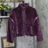 Joylab Fuzzy Faux Fur PU Trim Zip Jacket 94747913 Purple XL