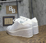 INC International Concepts Womens Aideen Wedge Sneakers Silver Bling Gray 9.5M