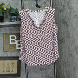 Ny Collection Plus Size Sleeveless Knit Y neck Top Quatrefoil Pink Multi 1X