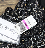 Alex & Sophia Cropped Faux-Pearl-Trim Sequin Velvet Top Charcoal Black 2XS