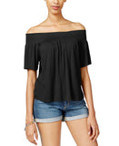 Ultra Flirt Juniors Off-The-Shoulder Peasant Top Black M