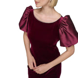 Karl Lagerfeld Puff Sleeve Stretch Velvet Body Sheath Dress Barolo Wine Red 8