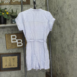 Nine West Womens Rolled Cuff Belted Woven Romper Blue M