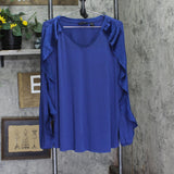 H By Halston V-Neck Top w/ Overlap Sleeve Detail Cold Shoulder Broadway Blue XL