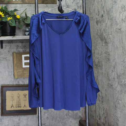H By Halston V-Neck Top w/ Overlap Sleeve Detail Cold Shoulder Broadway Blue XL