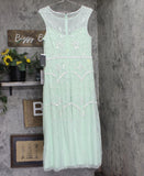 Adrianna Papell Sequin Beaded Midi Dress Gown Aloe Mist Green / Ivory 14