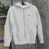 Polo Ralph Lauren Full Zip Fleece Lined Drawstring Hoodie Jacket Gray M