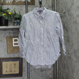 Gloria Vanderbilt Amanda Monogram Button Down Shirt Marine Navy Blue Stripe S
