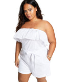 Bar III Strapless Ruffled Eyelet Belted Romper 100150774WM White 18W