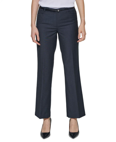 Calvin Klein Womens Petite Pinstripe Belted Pants SPPS036B