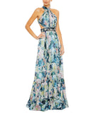 Mac Duggal Floral Metallic Embellished Halter Neck Gown Pastel Multi Blue 4