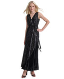 DKNY Womens Sequinned Pleated Tie-Waist Evening Gown ED4GZ398 Black 16