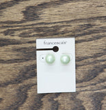 Francesca's Womens Fashion Round Pearl Stud Earrings Green .25"