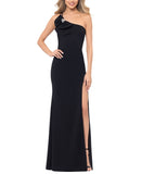 Blondie Nites Juniors Bow-Trim One-Shoulder Embellished Gown Dress Black 9