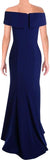 Xscape Womens Dress Gown Off-Shoulder High-Slit 970X Crepe Blue 14