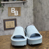 Bearpaw Platform Suede Faux Leather Open Toe Slide Sandals Tourmaline Blue 8M