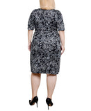 NY Collection Plus Size Elbow Sleeve Side Pleat Dress Night Historic Black 1X