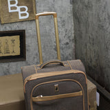 London Fog Herringbone Expandable Spinner Suitcase Luggage Navy Brown 24"