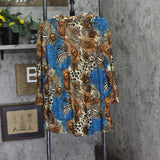 Emily Daniels Shimmer Collared Roll-Tab Sleeve Knit Shirt Brown Blue Multi 1X