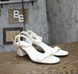 On 34th Womens Pathina Scalloped Sandals Block Heel White Smooth 8.5M