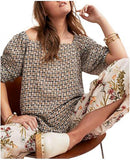 Anne Klein Womens Puff Sleeve Check Print Blouse 10843705