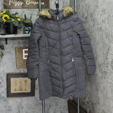 Tommy Hilfiger Womens Faux-Fur-Trim Hooded Chevron Puffer Coat TW8MP280 Gray S
