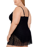 Swim Solutions Size Tummy Control Scallop Swimdress One Piece Swimsuit Black 16W