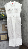 Woolrich X TGT Short Sleeve Western Denim Jean Jumpsuit Cream Off White 10