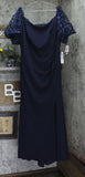 Xscape Plus Size Long Illusion Sleeve Off The Shoulder Dress Navy Blue 20W