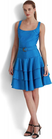 Lauren Ralph Lauren Faille Belted Mini Fit & Flare Dress Tropic Royal Blue 2