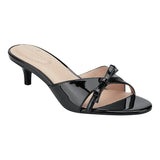 Bandolino Rissie Patent Kitten Heel Sandal with Bow BNRISSIE3 Black 5.5M