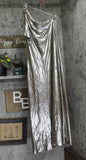 Lauren Ralph Lauren Chiffon One-Shoulder Gown Pewter Brown Silver Foil 10