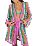 Hurley Juniors Striped Crochet Robe Cover Up HU001C5 Orchid Purple Multi M/L