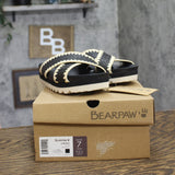 Bearpaw Criss Cross Woven Raffia Faux Leather Slide Sandals Black / Off White 7M