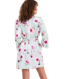 INC International Concepts Womens Lace-Trim Stretch Satin Robe Blooms Green XS