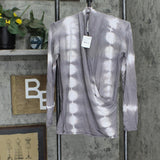 Go Couture Womens Fleece Faux Wrap Lightweight Sweater White Gray Tie Dye M