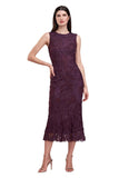 JS Collections Tea Length Fit Flare Sleeveless Bateau Neck Dress Purple 12
