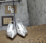 INC International Concepts Slingback Pumps Kitten Heel Silver Crinkle Gray 8M