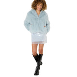 Wild Fable Womens Fuzzy Short Faux Fur Jacket 94774786 Dewdrop Aqua Blue M