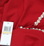 City Studios Pearl-Strap Sleeveles Tiered Fit & Flare Dress Garnet Red 7/8