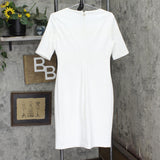Tommy Hilfiger Womens Textured Knit Short Sleeve Ponte Dress White 8